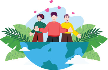 World Population Day with People and Earth Concept Illustration Focuses on the connection between Earth and its inhabitants, promoting population awareness.