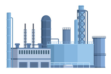 Oil Refinery Building Vector Illustration. Editable Chemical Factory Design with Modular Industrial Elements
