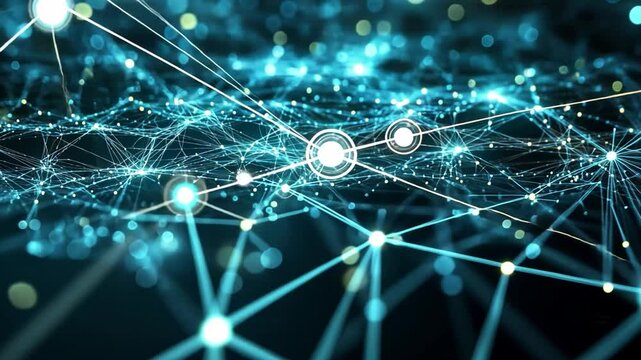 Interconnected Network: An abstract representation of a complex network, visualized as glowing nodes and lines interconnected in a dynamic and intricate pattern, evoking themes of connectivity.