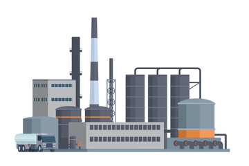 Oil Refinery Building Vector Illustration. Editable Chemical Factory Design with Modular Industrial Elements