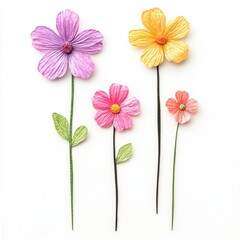 Obraz premium Paper flowers, white background, craft, greeting card