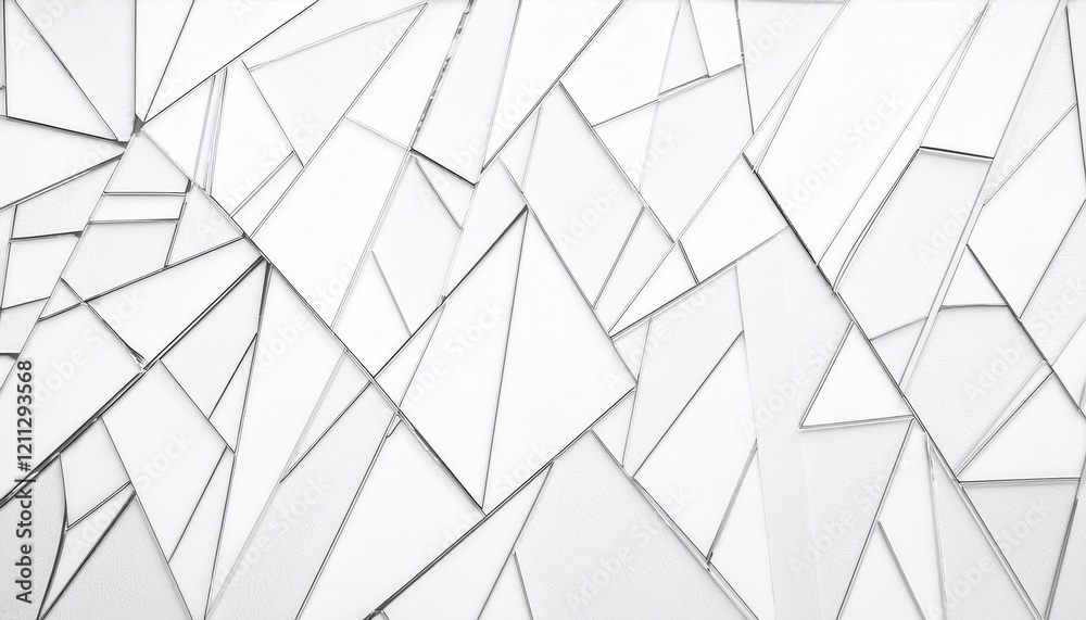 Poster abstract geometric glass mosaic with triangular and polygonal patterns, clean white background, mode