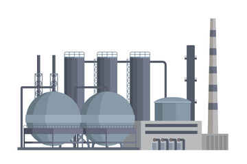 Oil Refinery Building Vector Illustration. Editable Chemical Factory Design with Modular Industrial Elements