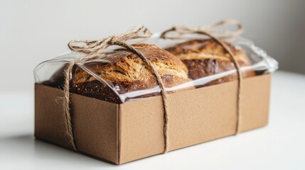Freshly Baked Loaf of Bread Wrapped in Rustic Packaging and twine