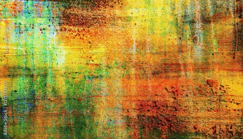 Poster textured abstract art with vivid yellow, orange, and green tones on rough surface ideal for modern d