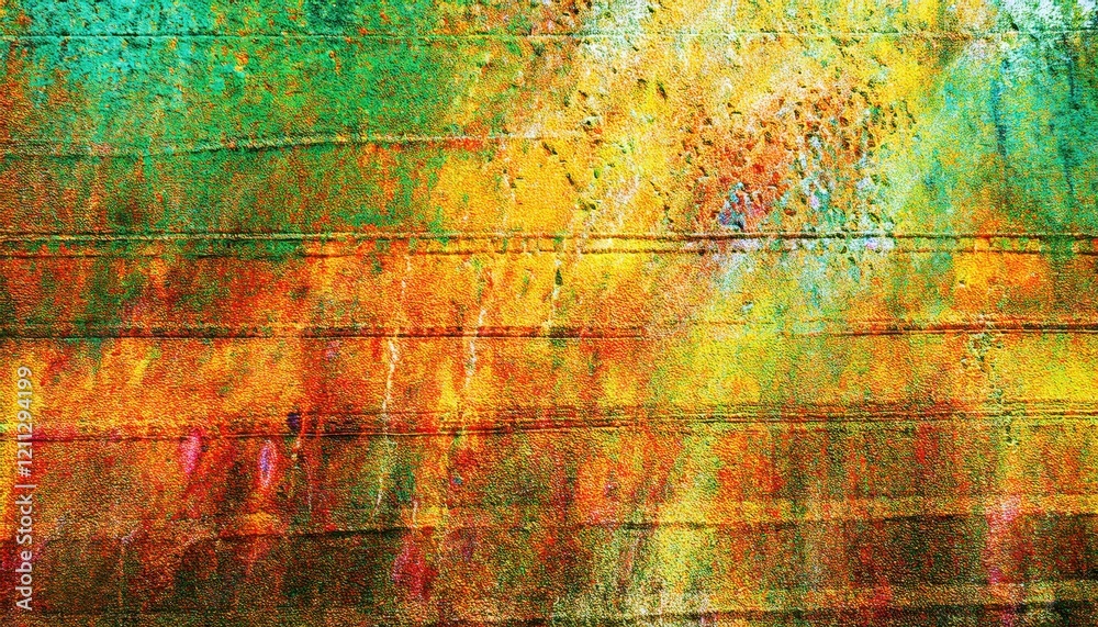 Poster textured abstract art with vivid yellow, orange, and green tones on rough surface ideal for modern d