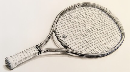 Graphite sketch of a tennis racquet.