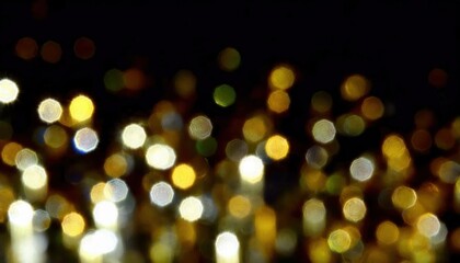 abstract golden and white bokeh lights on a black background, perfect for holiday decor, festive designs, or elegant graphic elements

