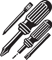Black Color Screwdriver (Flathead) Silhouette Vector Illustration, Solid White Background. minimal vector design