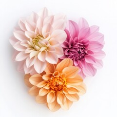 Fototapeta premium Pastel Dahlias, flatlay, white backdrop, design
