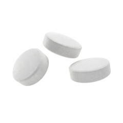 image of Three white pills floating in white background