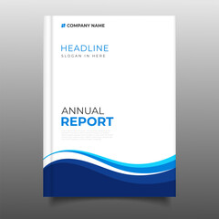 Obraz premium Modern business blue annual report cover template flyer with wavy geometric design