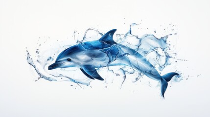 A hand-drawn portrait of a playful dolphin, rendered in soft, flowing lines, with water splashes surrounding it, capturing a dynamic sense of movement and freedom.