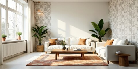 Modern living room interior design featuring a comfortable sofa and stylish decor