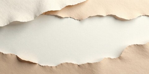Naklejka premium Torn paper edges frame a neutral background, offering a space for text or design elements. A textured and aesthetically pleasing design element.