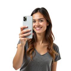 woman taking a picture of herself selfie with transparent background