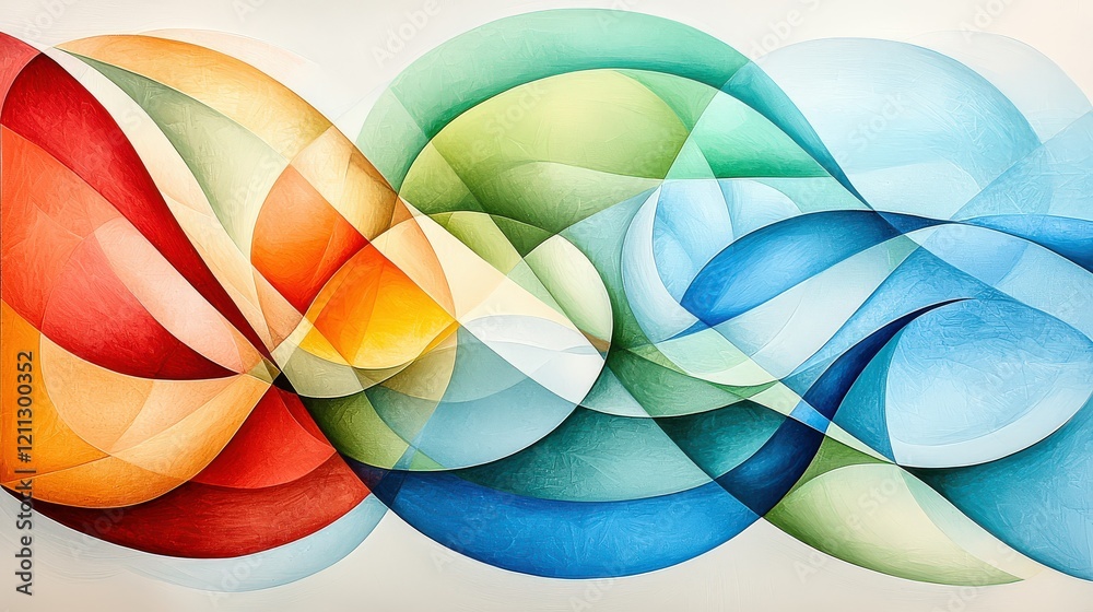 Poster an abstract art composition featuring sharp edges in vibrant red, blue, and green hues, intersecting