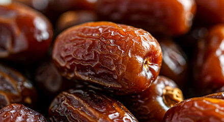 Obraz premium Macro Photograph of Juicy Dates with Rich Brown Color and Wrinkled Texture 