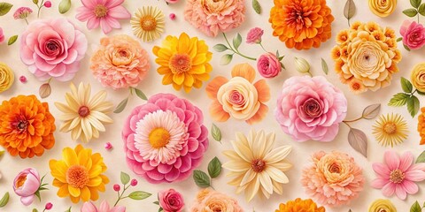 A Delightful Arrangement of Vivid and Vibrant Blooms in a Seamless Pattern Featuring a Plethora of Colorful Flowers