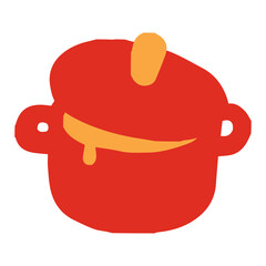 中身の垂れた赤い鍋