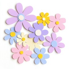 Pastel paper flowers, white background, craft, design