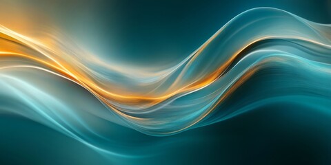 Fototapeta premium teal and gold blurred abstract waves design, background texture, Generative AI