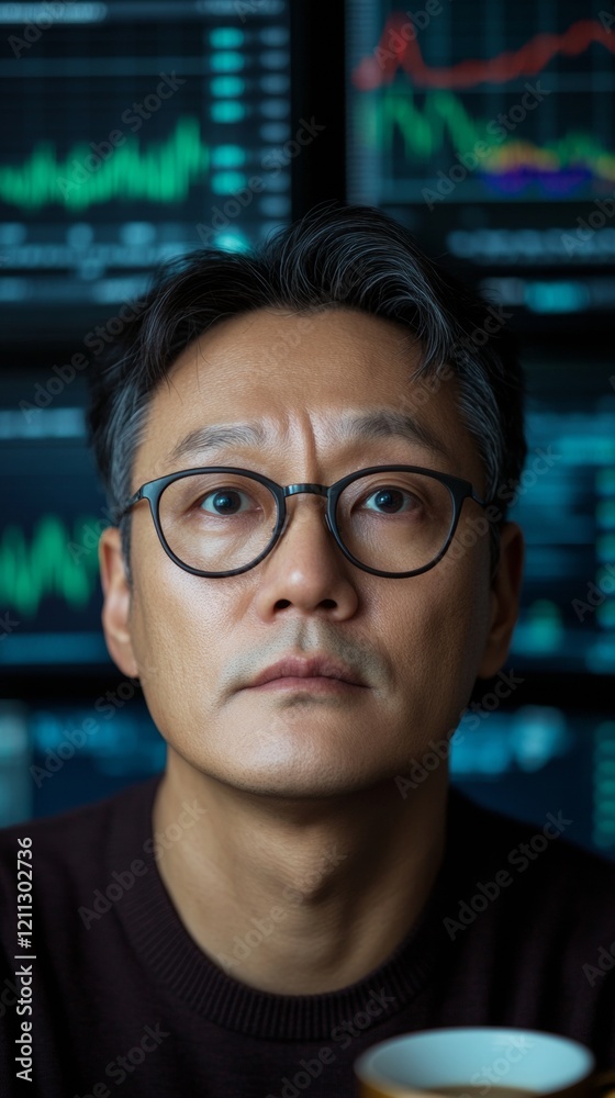Leinwandbilder tech-inspired trading hub south korean trader analyzes currency fluctuations on multi-monitor setup 