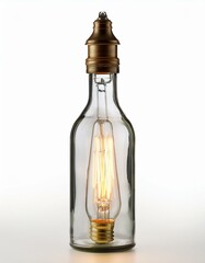 Fototapeta premium Glass bottle lamp with vintage bulb.