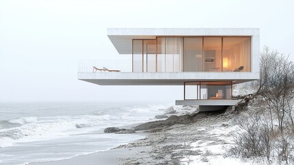 Modern Coastal House Overlooking the Winter Sea