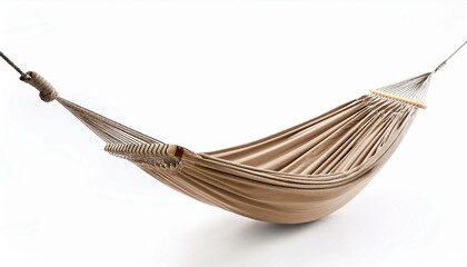 Obraz premium Beige hammock hanging gently, ready for relaxation.