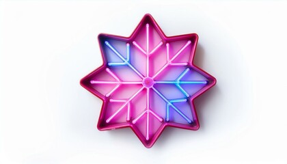 Pink and blue neon snowflake starburst.