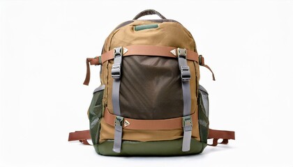 Fototapeta premium Stylish tan and olive green backpack, perfect for travel or everyday use.