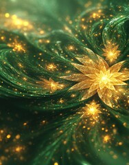 Fototapeta premium gold and green festive sparks design, digital art canvas, Generative AI