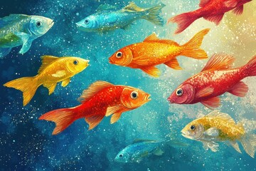 Fototapeta premium Colorful Fish Swim in a Vibrant Underwater Scene