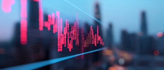 Futuristic Digital Finance Art Neon Binary Code Overlay on Blurred City Skyline - Elevating Fintech Innovation and Cybersecurity in Global Business Practices