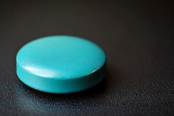 A Single Teal Round Pill On A Dark Surface