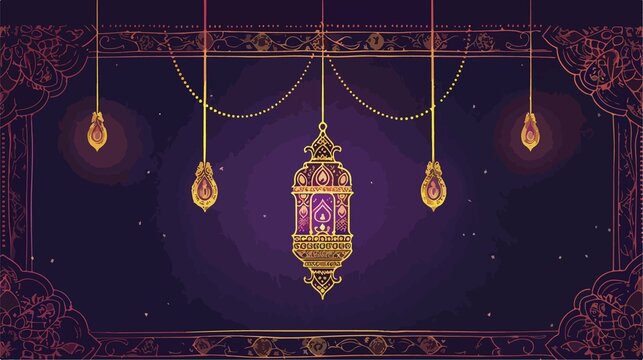 Elegant Bohemic Purple and Gold Lantern Ornament Design