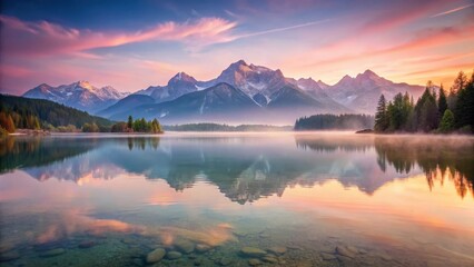 Serene Mountain Lake at Sunrise A Breathtaking Reflection of Majestic Peaks and Tranquil Waters