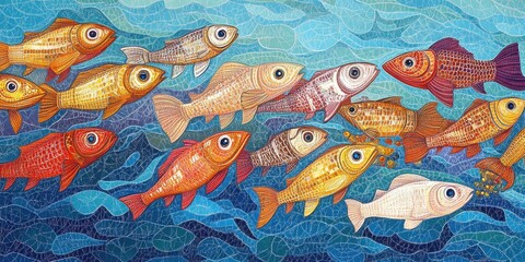 Obraz premium A School Of Colorful Fish Swimming In Blue Water