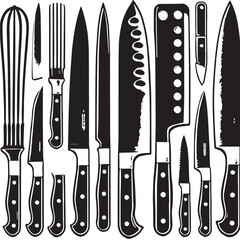 Black Color Chef's Knife Silhouette Vector Illustration, Solid White Background. minimal vector design