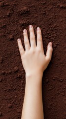 Eco-Chic Gardening Delight Hand in Organic Dark Soil with Natural Textures - Earthy Content for Sustainable Gardening Brand Marketing and Authentic Connection to Nature