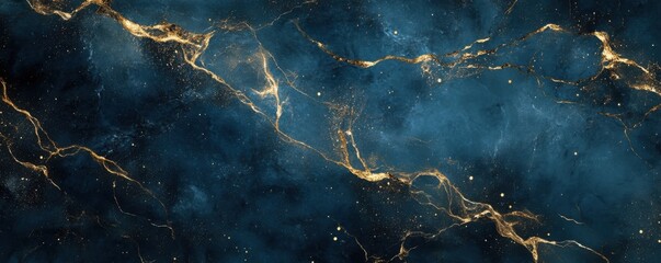 Abstract Blue and Gold Marble Texture: Celestial Swirl