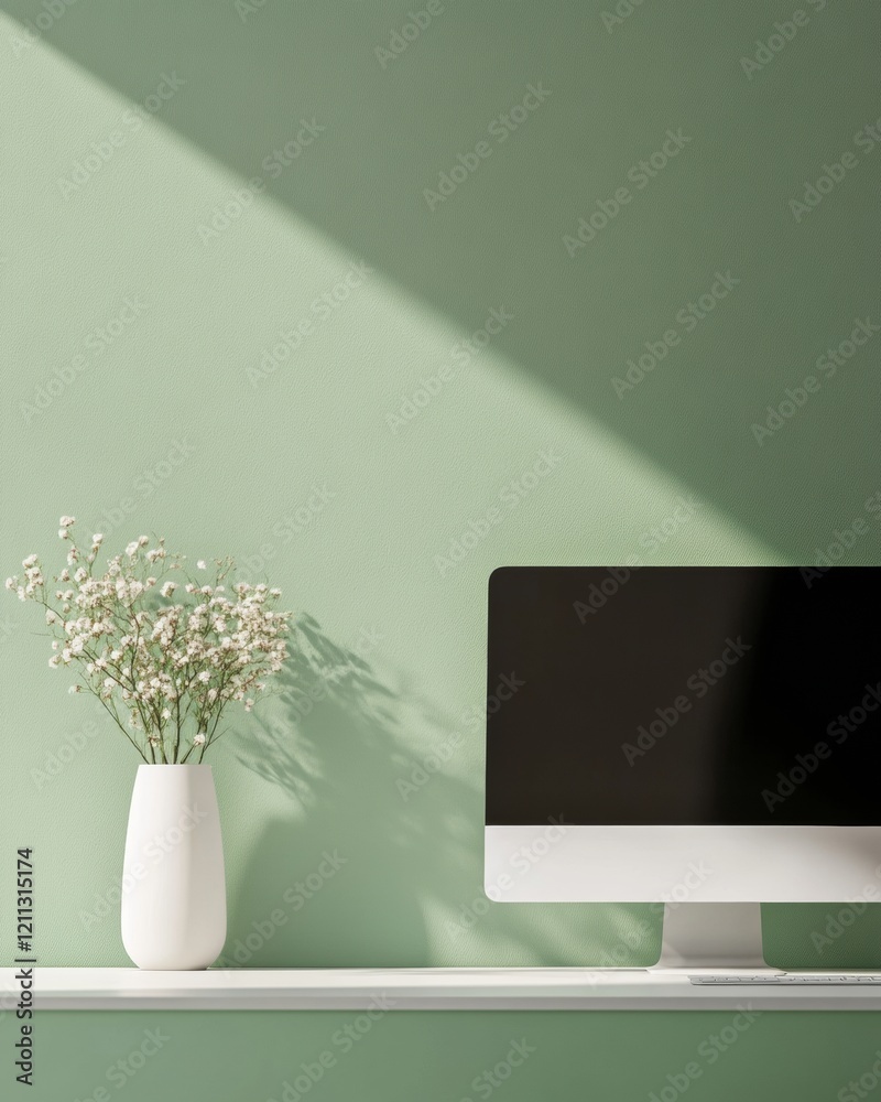 Poster minimalist desktop computing sleek metal and glass setup on mint surface for tech-savvy professional