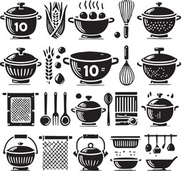 Black Color Colander Silhouette Vector Illustration, Solid White Background. minimal vector design