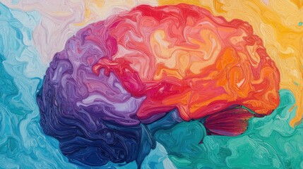 A vibrant, abstract representation of a brain, showcasing swirling colors that symbolize creativity and cognitive processes.