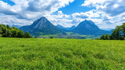 Naklejka premium Alpine Meadow with Mountain Peaks