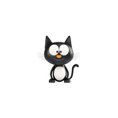Cute black cartoon cat with big eyes and cheerful expression
