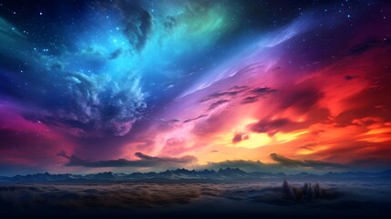 Fototapeta premium Breathtaking twilight sky transitioning from day to night featuring a vibrant gradient of colors and serene atmospheric landscape in a 16 9 aspect