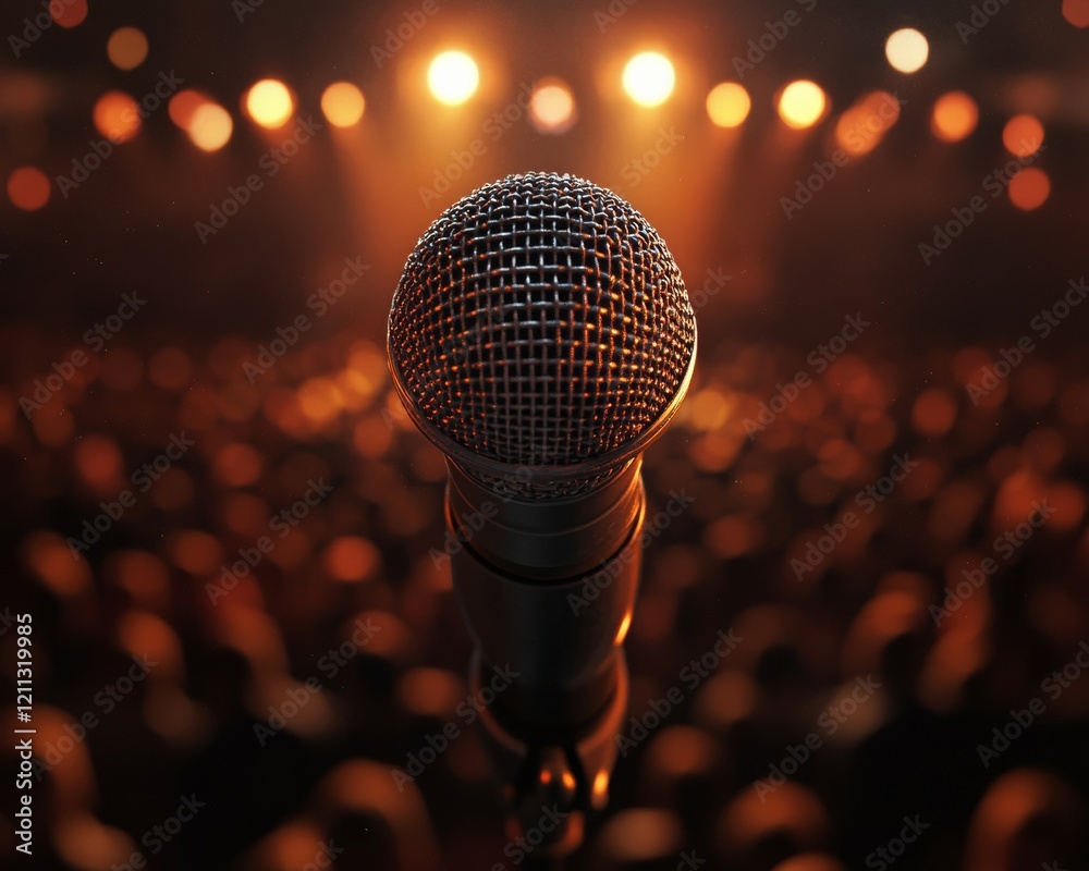 Poster dynamic event experience vintage microphone and ambient lighting on stage - live music event marketi