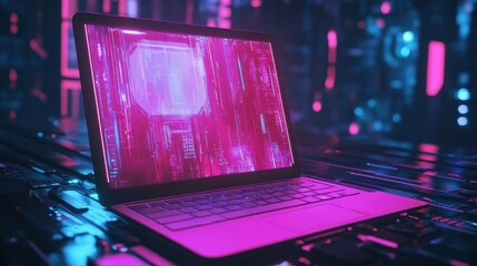 Neon Cyberpunk Laptop: Futuristic Digital Art